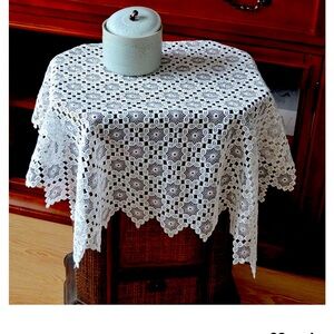 34 X 34” White Lace Tablecloth, Square, Gift Wrapped